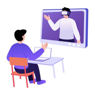 VR öğrenimi yapan bir karakteri gösteren düz bir resim