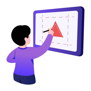 Tahtaya yazı yazan bir öğrenciyi gösteren düz bir resim