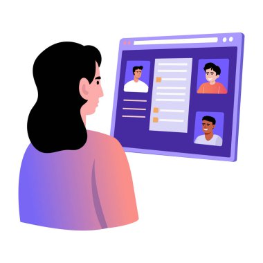 Sanal sınıftaki öğrencileri gösteren düz bir resim