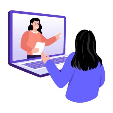 Çevrimiçi bir öğretmeni gösteren düz bir resim