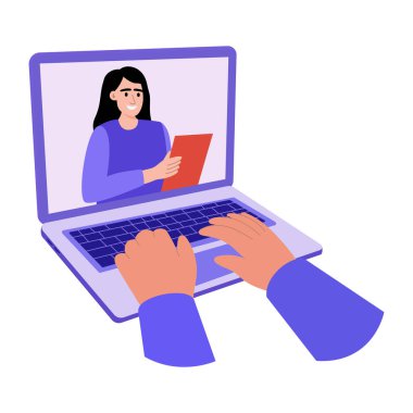 Modern bir dijital sınıfı betimleyen düz stil illüstrasyon