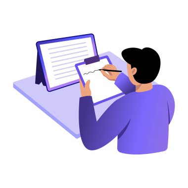 Bir öğrencinin çalışma notlarını betimlediği düz stil çizimi