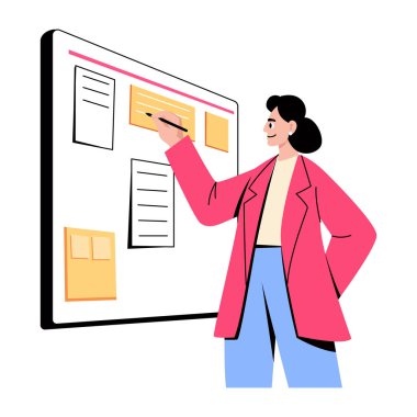 Bir kişinin iş listelerini kontrol ettiğini gösteren düz biçim illüstrasyonu