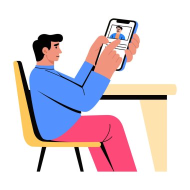 Çevrimiçi karakter kontrolü gösteren düz biçim illüstrasyonu