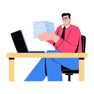 Ofisteki dosyaları kontrol eden birini gösteren düz biçim illüstrasyonu