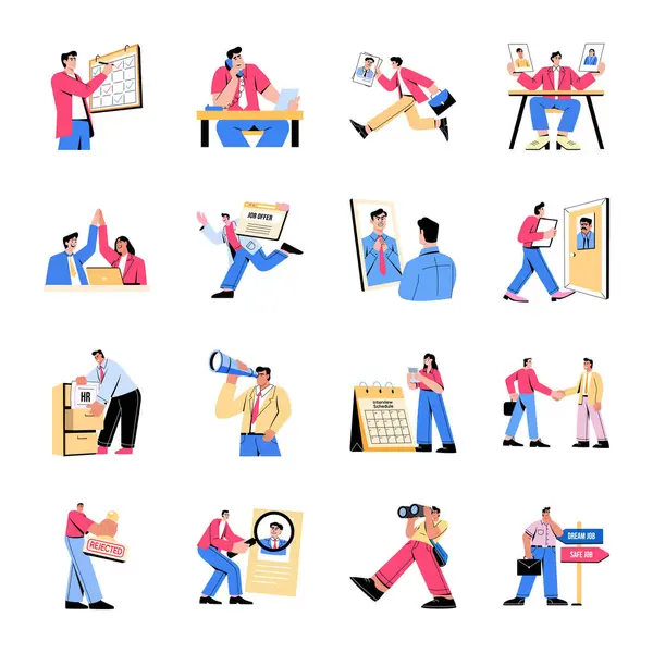 Çalışan, vektör illüstrasyonu olan bir dizi düz simge