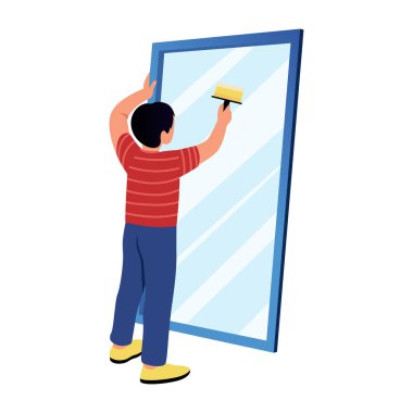 Aynayı parlatan kişiyi gösteren düz bir çizim