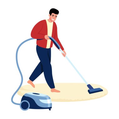 Yerleri süpüren kişiyi gösteren düz bir çizim