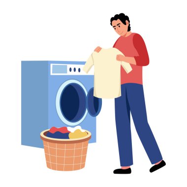 Çamaşır yıkayan birini gösteren düz bir resim.