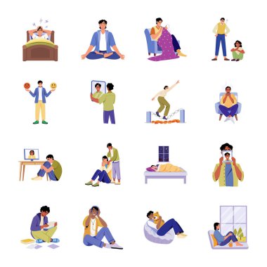 Çeşitli pozlar ve aktivite vektör illüstrasyon tasarımına sahip gençler ve insanlar