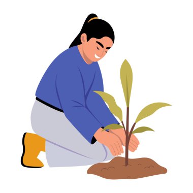 Bir kadını dikerken gösteren düz bir çizim.