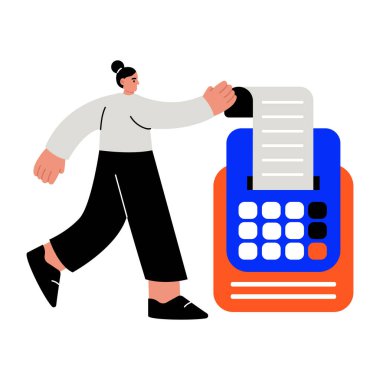 Bir kişinin kağıt makbuzu aldığını gösteren düz bir çizim