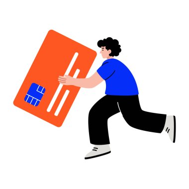 Kredi kartı tutan kişiyi gösteren düz bir çizim