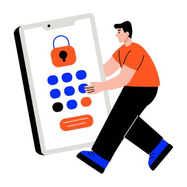 Bir kişinin cihazda pimi açtığını gösteren düz bir illüstrasyon