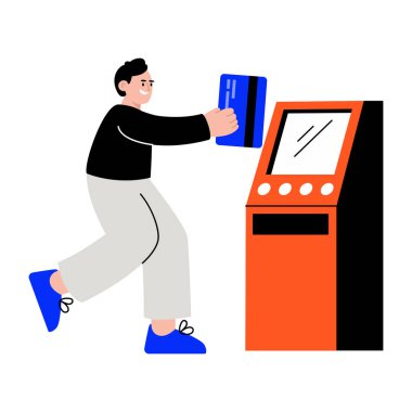 Bir kişinin ATM kullandığını gösteren düz bir çizim