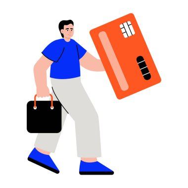 Kart alışverişi yapan birini gösteren düz bir çizim