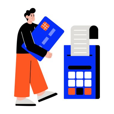 Pozisyon terminalini kullanan kişiyi gösteren düz bir resim