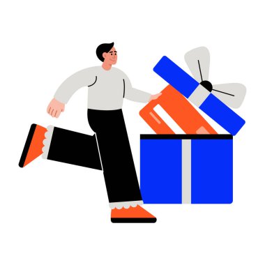 Bir kişinin hediye kartı taşıdığını gösteren düz bir çizim