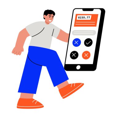 Farklı ödeme yöntemleri kullanan birini gösteren düz bir çizim