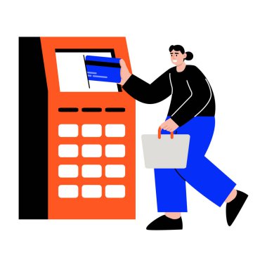 Bir kişinin ATM aktarımı yaptığını gösteren düz bir resim