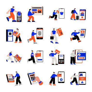 farklı giysiler içinde ve düz bir şekilde çalışan işçiler.