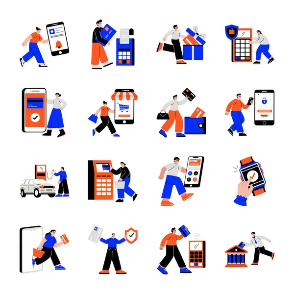 işçiler ve mallarla düz tasarım illüstrasyon