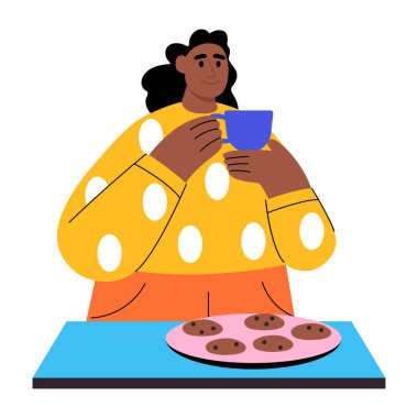 Bir insanın çay molası verdiğini gösteren düz bir çizim