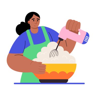 Bir kişinin yemekleri karıştırdığını gösteren düz bir çizim