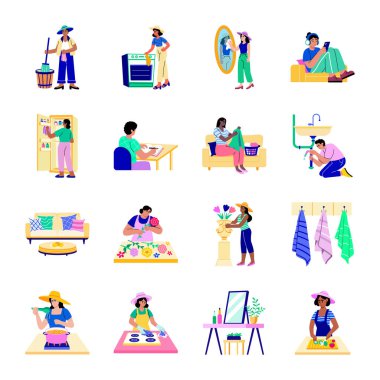 insanlar ve ev idaresi konsepti daire simgeleri