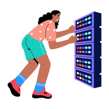 Bir aygıtı test eden kişiyi gösteren düz bir resim