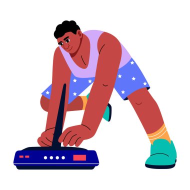 Bir aygıtı test eden kişiyi gösteren düz bir resim