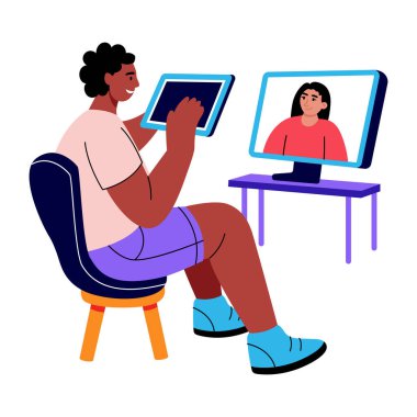 Bir aygıtı test eden kişiyi gösteren düz bir resim