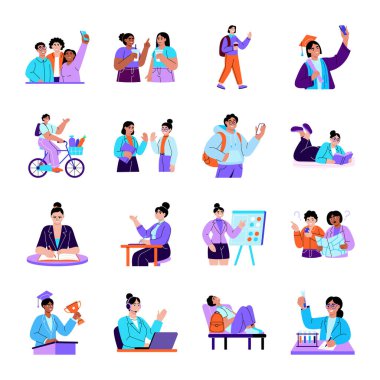 Farklı pozlarda öğrenciler.