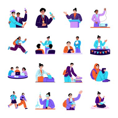 Farklı pozları ve jestleri olan insanlar. vektör illüstrasyonu