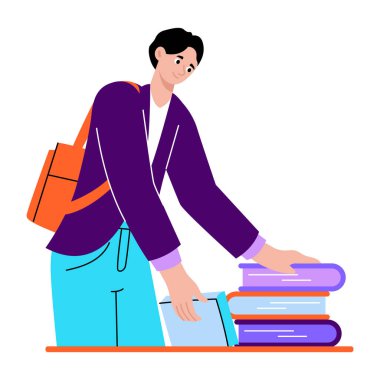 Kitap alan öğrenciyi gösteren düz bir çizim