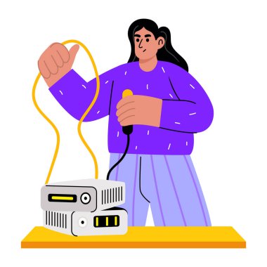 Kabloları bağlayan kişiyi gösteren düz bir resim