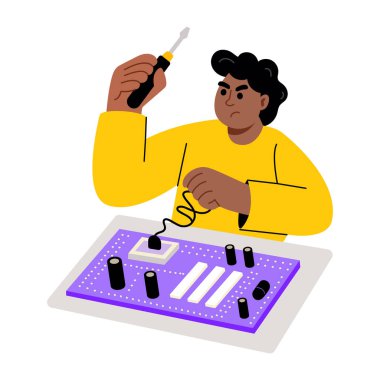 Teknisyenleri gösteren düz bir çizim