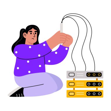 Sunucuyu tamir eden kişiyi gösteren düz bir çizim