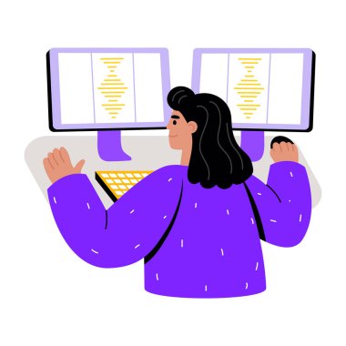 Bir kişinin kod gözden geçirmesini gösteren düz bir çizim