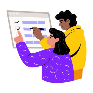 Proje planlama yapan insanları gösteren düz bir resim