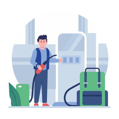 Yakıt istasyonunu gösteren düz bir çizim