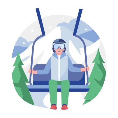 Kayak asansöründeki kişiyi gösteren düz bir çizim