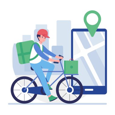 Bisiklet teslimatını gösteren düz bir çizim