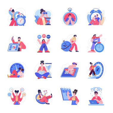 Spor faaliyetleri yapan insanlar vektör illüstrasyonlarını belirler