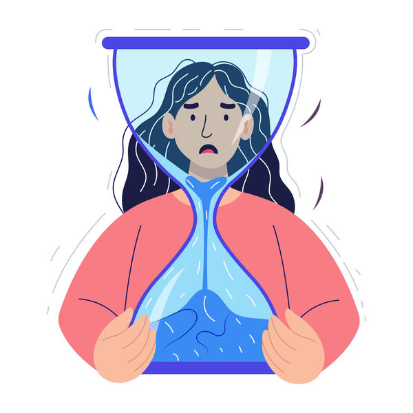 A flat style illustration depicting an hourglass