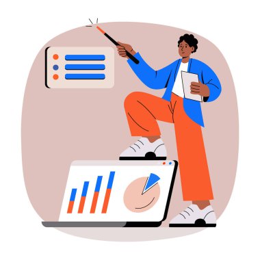 Strateji uzmanı tasvir eden düz bir çizim.