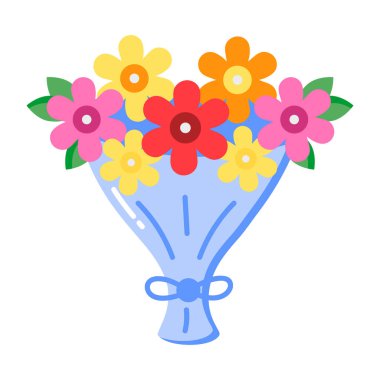 Çiçek buketini tasvir eden düz bir simge