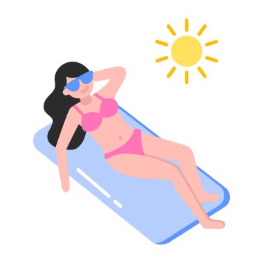 Güneş banyosunu gösteren düz bir simge