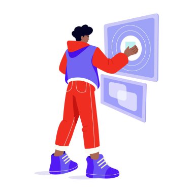 Dokunmatik ekran kullanan bir kişiyi gösteren düz bir resim