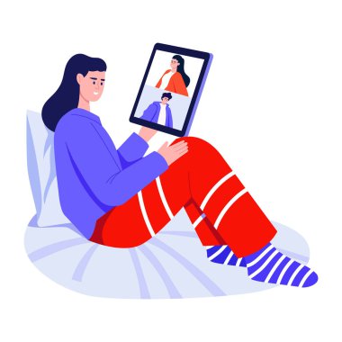 Video çağrısını betimleyen düz stil illüstrasyonu